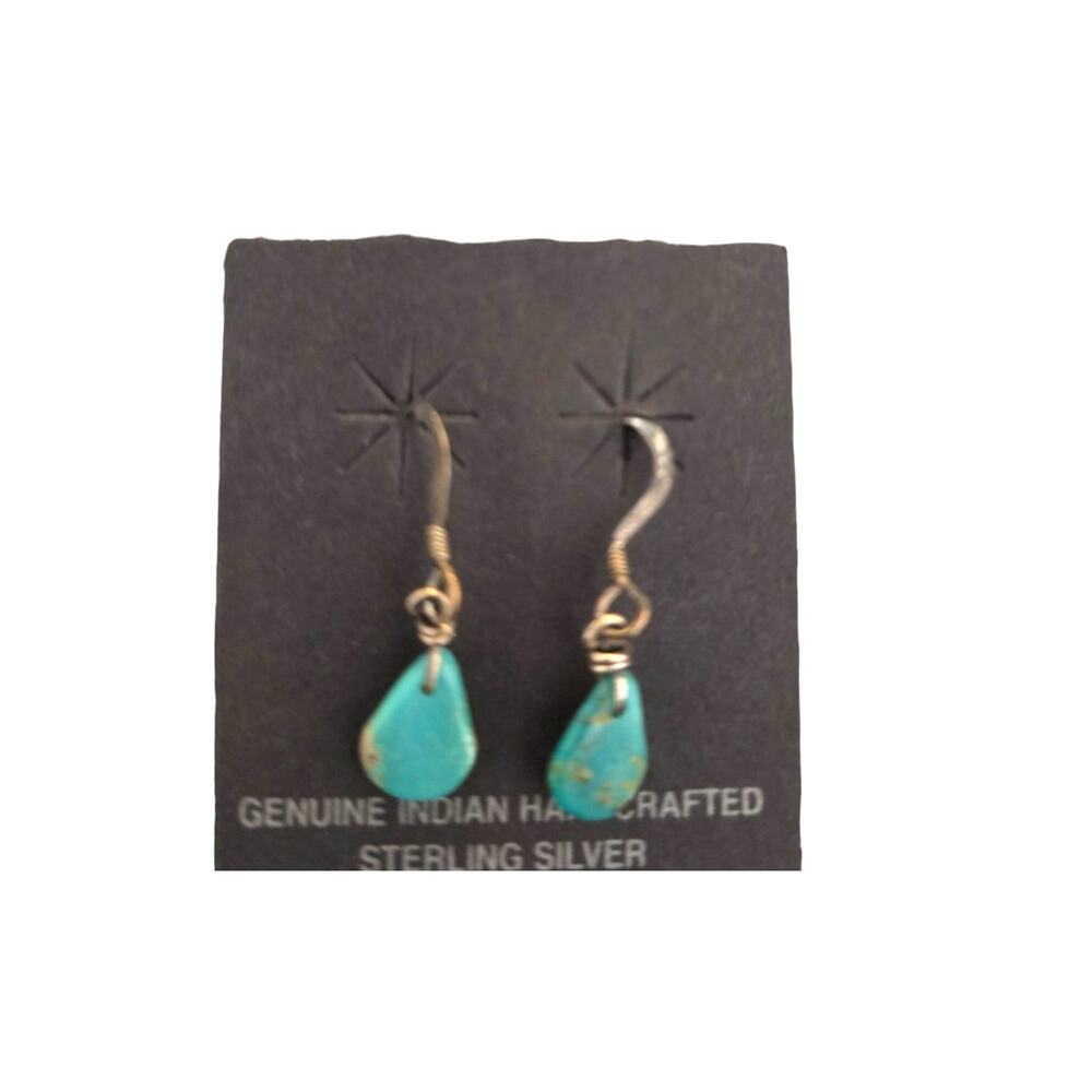 Vtg Hand Crafted Native American Sterling Silver Turquoise Earrings